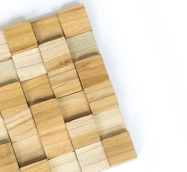Teak Wooden wall mosaic Cube detail Teak Wooden wall mosaic Cube detail