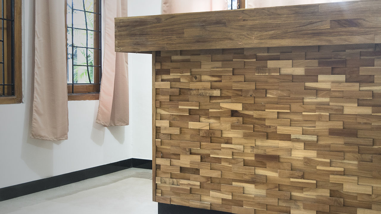 Recycled Teakwood Wall Panel Indonesia Installed
