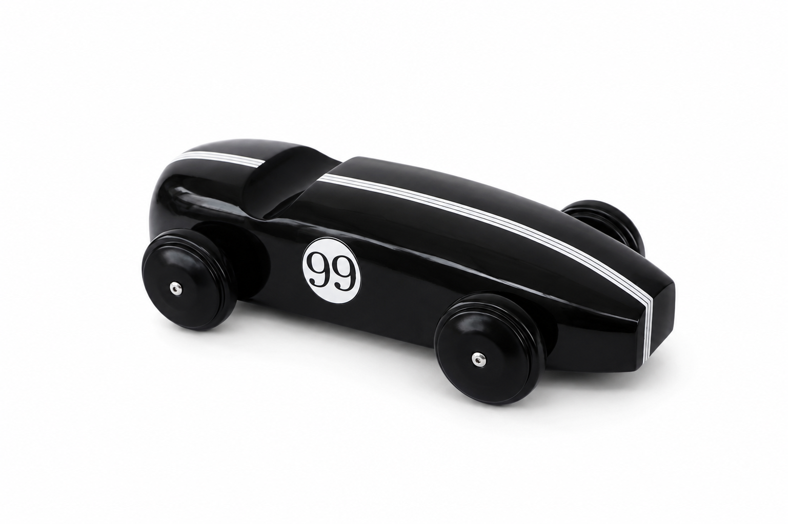 Black lacquered teak race car