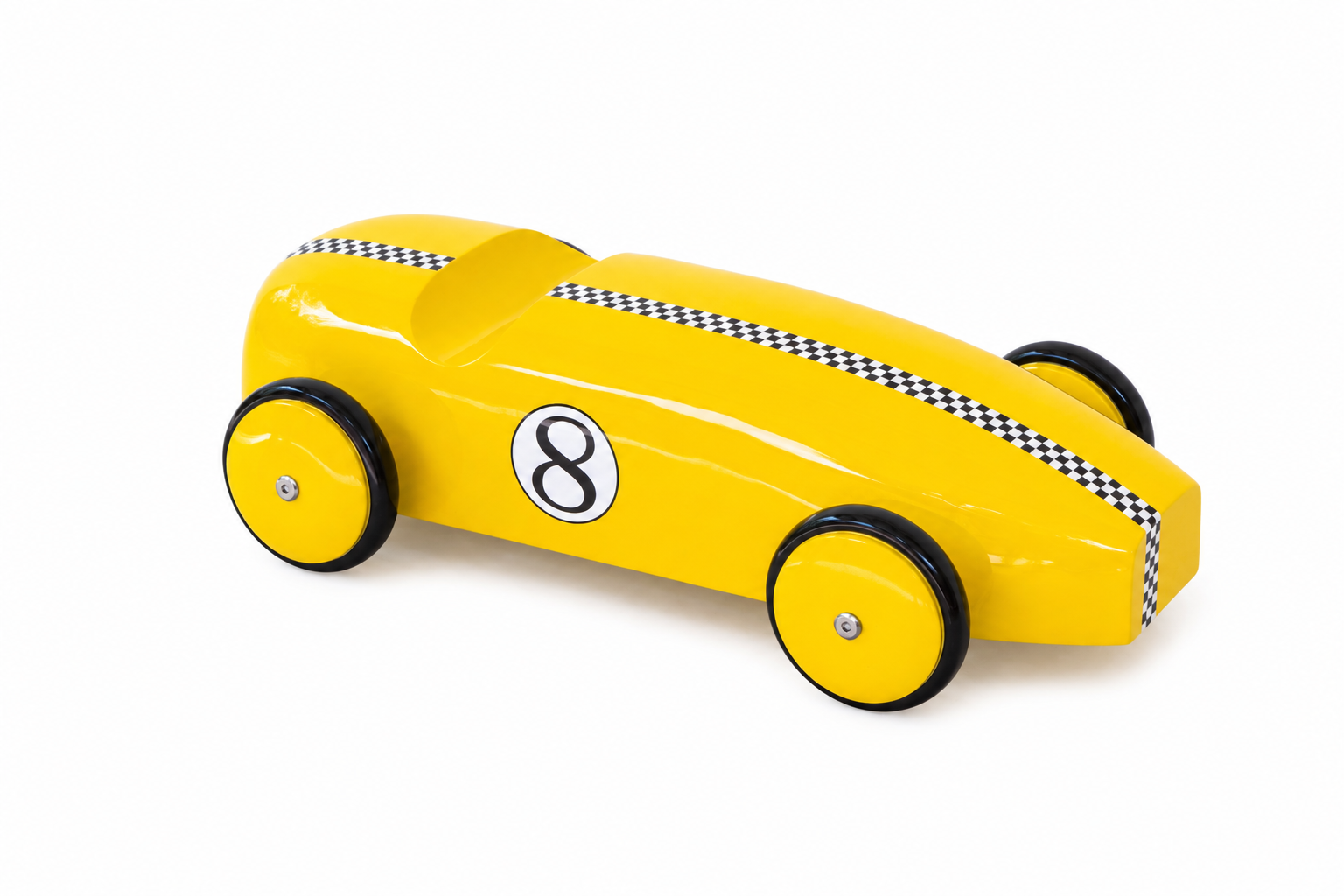 Yellow lacquered teak race car